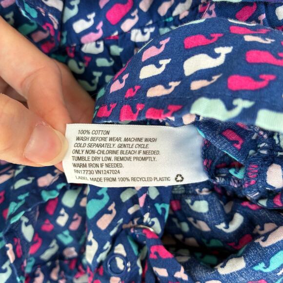 Vineyard Vines Baby Girl Tiered Ruffles Romper 12m Multicolor Whale Print Ocean - Picture 3 of 5